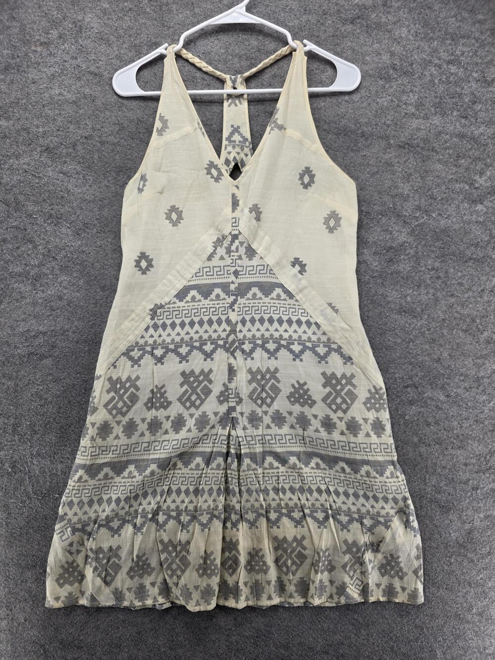 Quiksilver Dress Womens M White Sundress Geometric Strappy V-Neck Short Lined